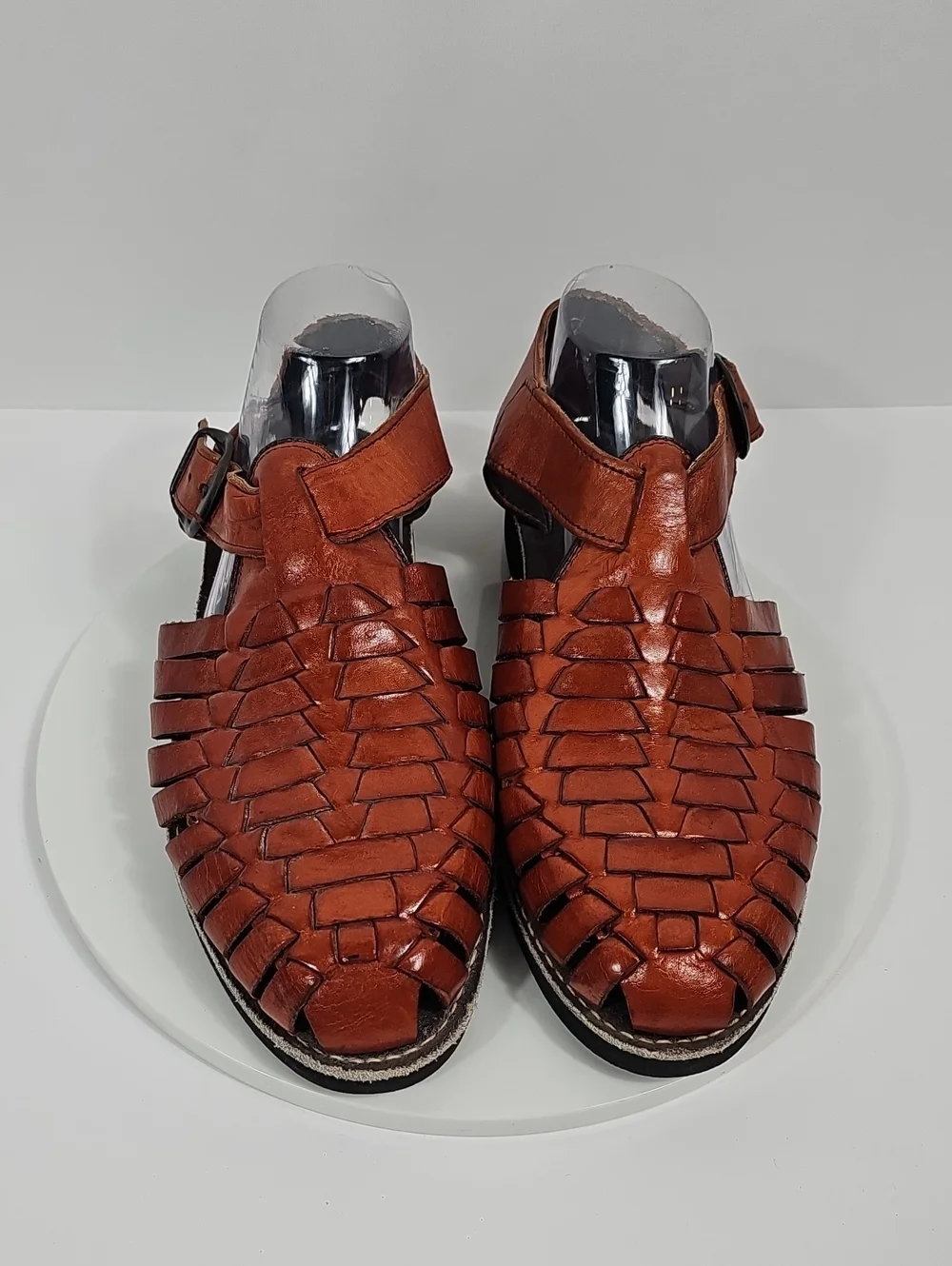 D'Santy Leather Huarache Sandals Mexico Woven Fisherman Brown 8 Boho Festival